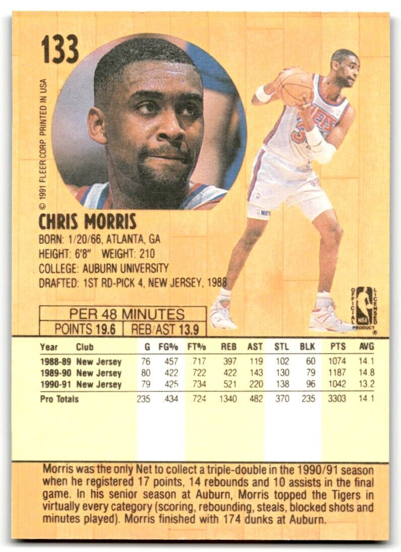 1991-92 Fleer Chris Morris New Jersey Nets #133