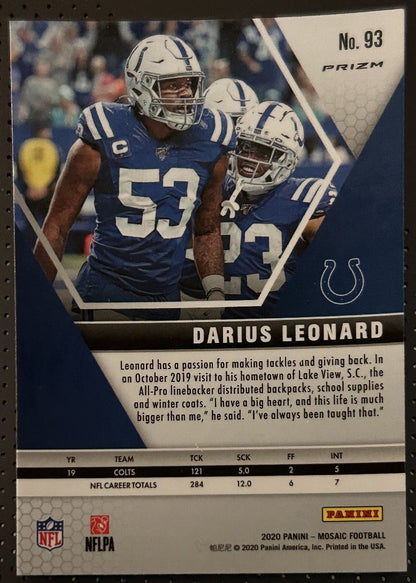 2020 Panini Mosaic Prizm Darius Leonard Indianapolis Colts #93 Parallel