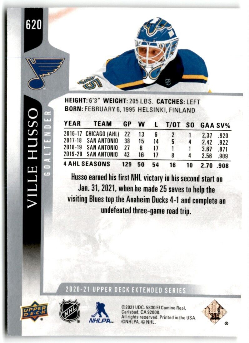 2020-21 Upper Deck Ville Husso St. Louis Blues #620