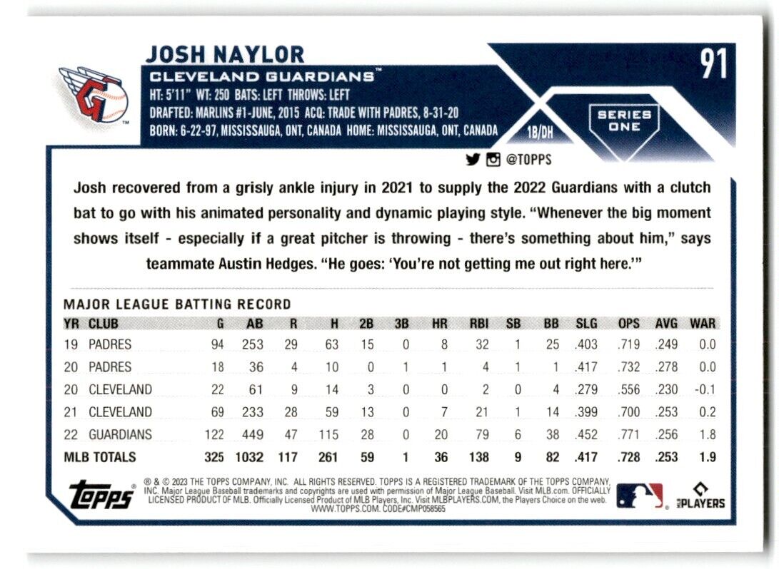 2023 Topps Josh Naylor Cleveland Guardians #91