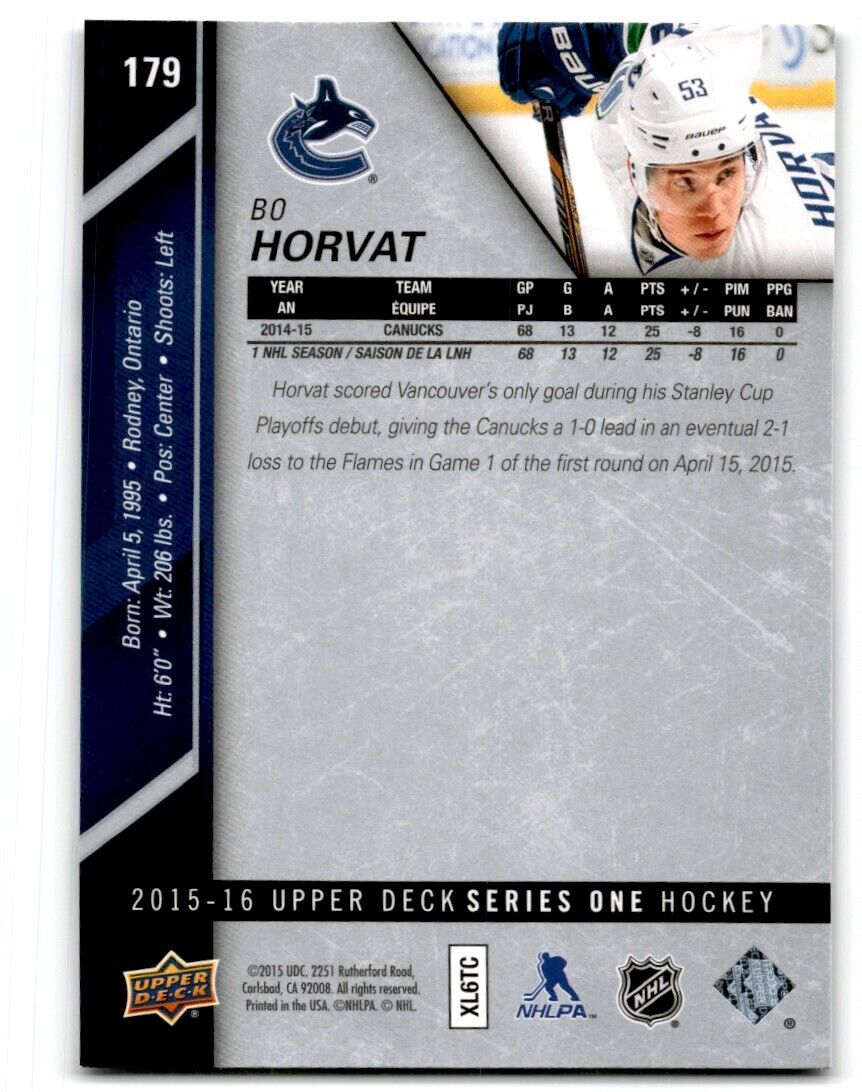 2015-16 Upper Deck Bo Horvat Vancouver Canucks #179