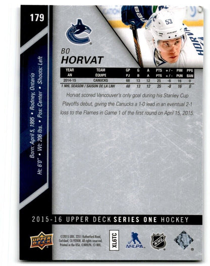 2015-16 Upper Deck Bo Horvat Vancouver Canucks #179