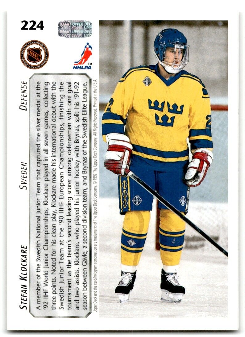 1992-93 Upper Deck Stefan Klockare Rookie Sweden #224