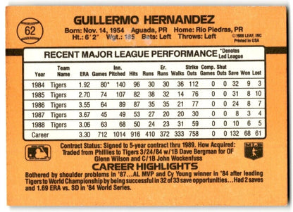 1989 Donruss Guillermo Hernandez Detroit Tigers #62