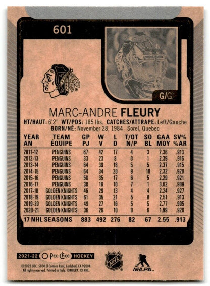 2021-22 Upper Deck 2021-22 O-Pee-Chee Update Marc-Andre Fleury Chicago