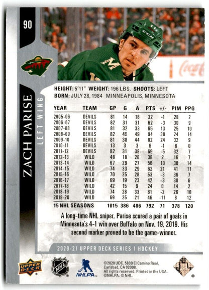 2020-21 Upper Deck Zach Parise Minnesota Wild #90