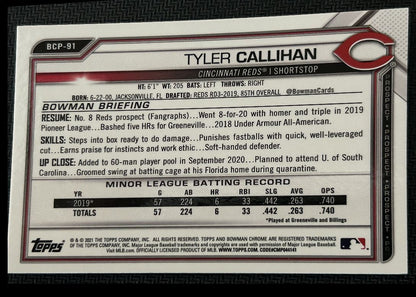 2021 Bowman Chrome Prospects Tyler Callihan Cincinnati Reds #BCP-91