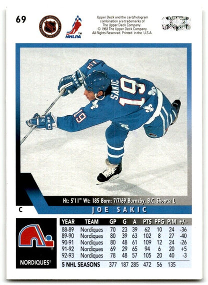 1993-94 Upper Deck Joe Sakic Quebec Nordiques #69