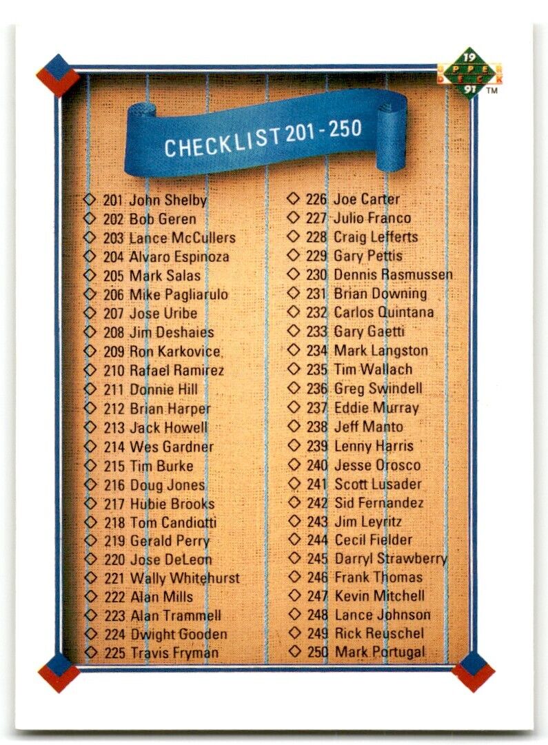 1991 Upper Deck Final Edition Checklist 1- #300