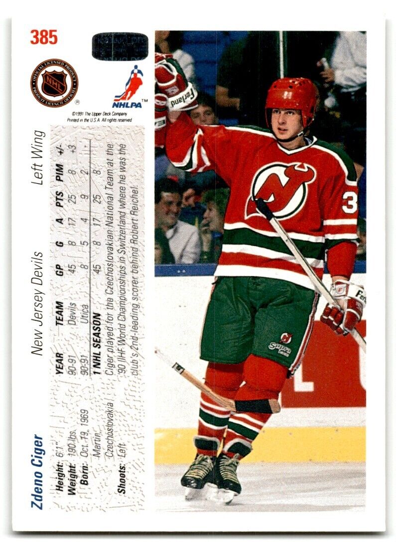 1991-92 Upper Deck Zdeno Ciger New Jersey Devils #385