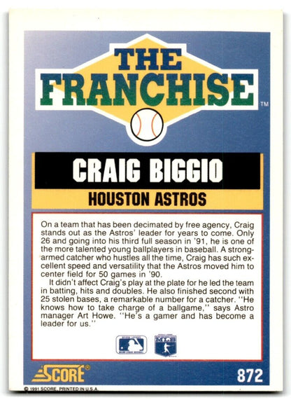 1991 Score Craig Biggio Houston Astros #872