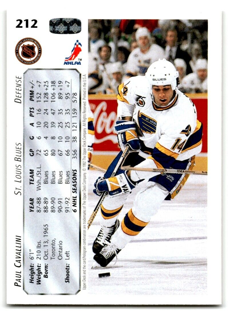 1992-93 Upper Deck Paul Cavallini St. Louis Blues #212