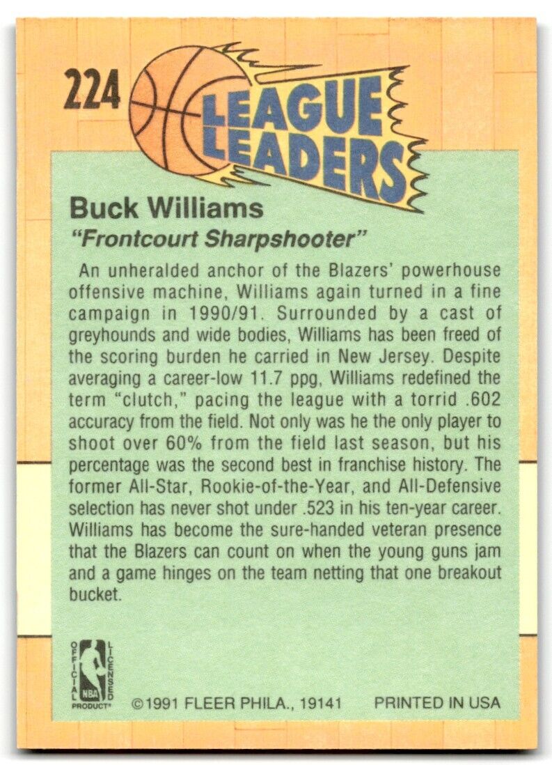 1991-92 Fleer Buck Williams Portland Trail Blazers #224