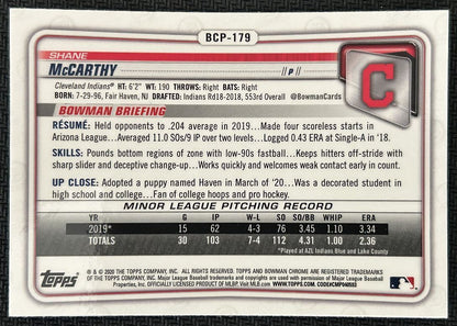 2020 Bowman Chrome Prospects Shane McCarthy Cleveland Indians #BCP-179