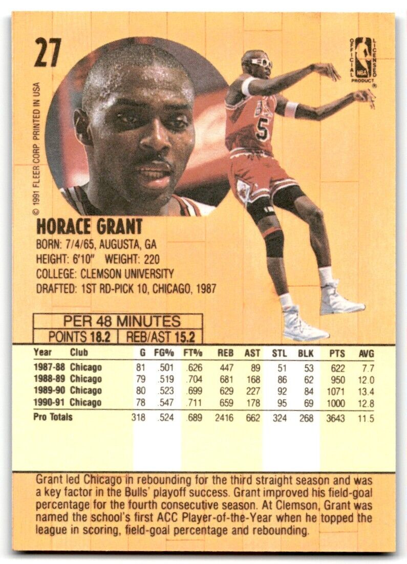 1991-92 Fleer Horace Grant Chicago Bulls #27