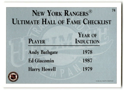 1991-92 Ultimate Original 6 French Andy Bathgate New York Rangers #74