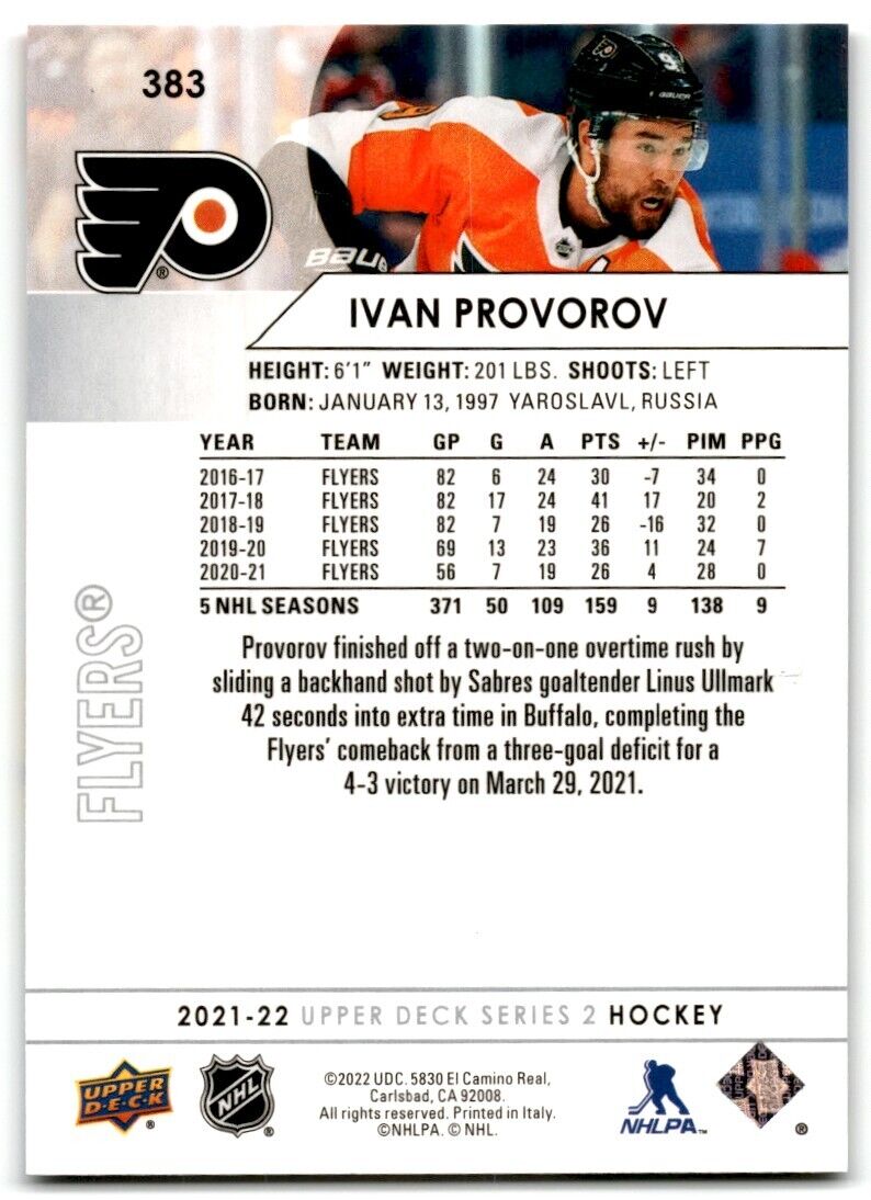 2021-22 Upper Deck Ivan Provorov Philadelphia Flyers #383