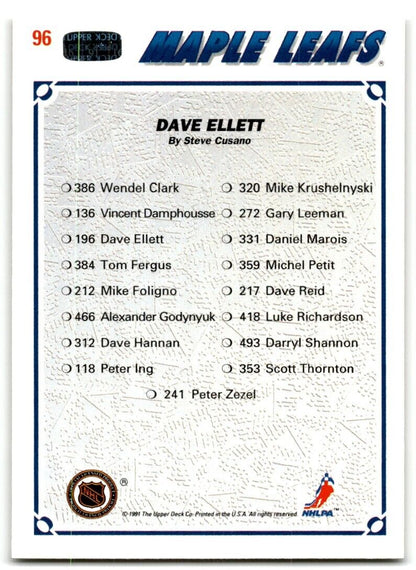 1991-92 Upper Deck Collector's Choice Dave Ellett Toronto Maple Leafs #96