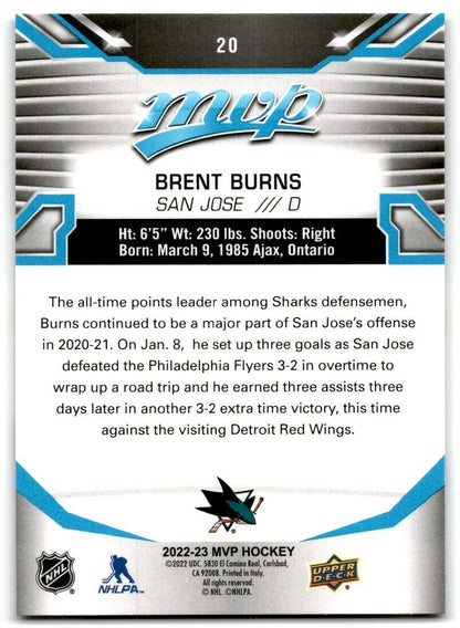 2022-23 Upper Deck MVP Brent Burns San Jose Sharks #20