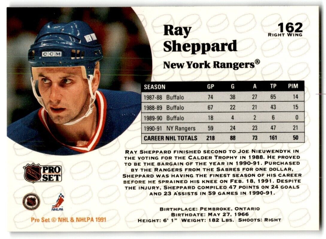 1991-92 Pro Set French Ray Sheppard New York Rangers #162