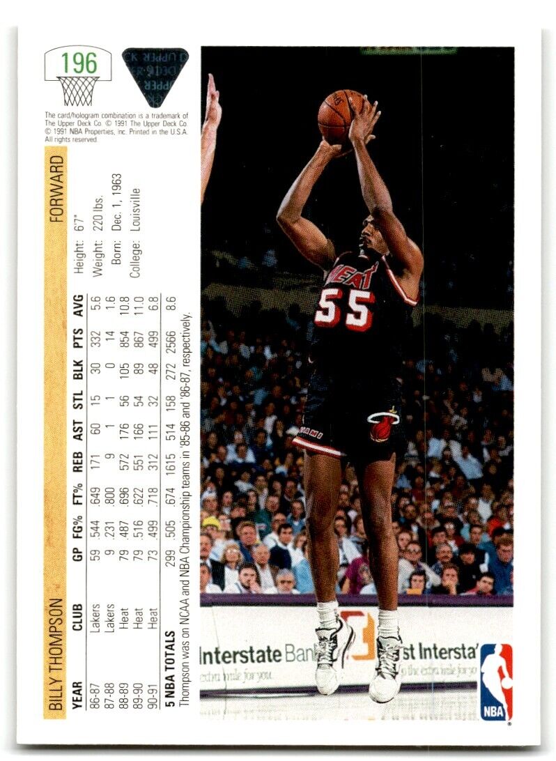 1991-92 Upper Deck Billy Thompson Miami Heat #196