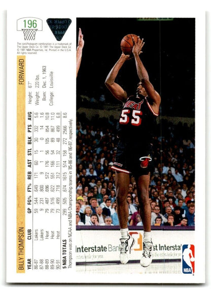 1991-92 Upper Deck Billy Thompson Miami Heat #196