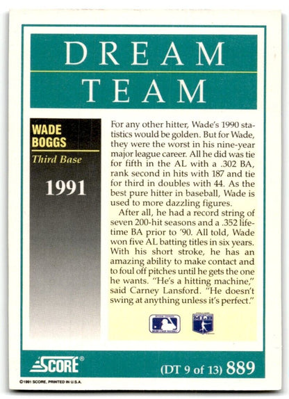 1991 Score Wade Boggs Boston Red Sox #889