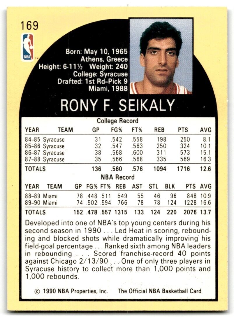 1990-91 Hoops Rony Seikaly Miami Heat #169B