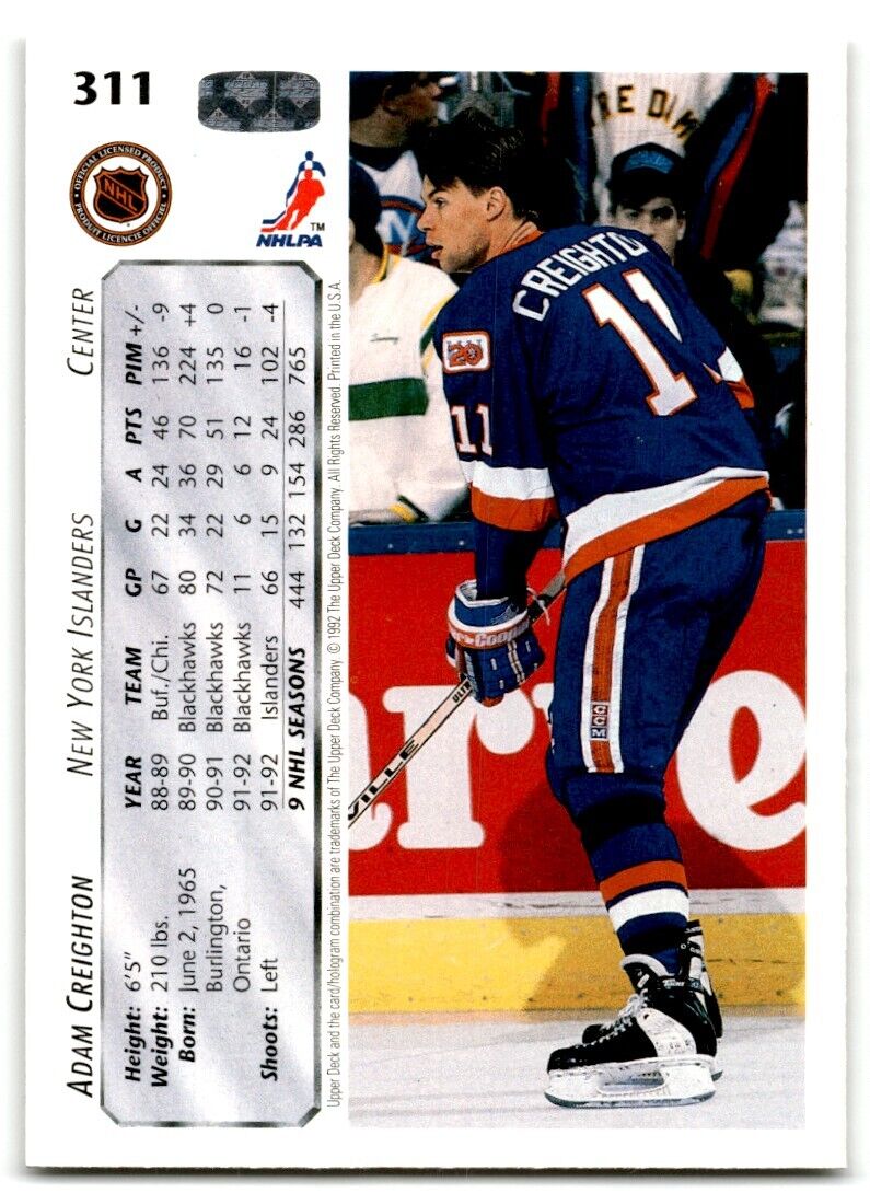 1992-93 Upper Deck Adam Creighton New York Islanders #311