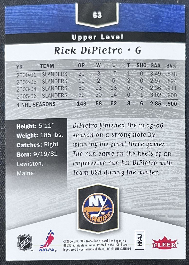 2006-07 Flair Showcase Rick DiPietro New York Islanders #63