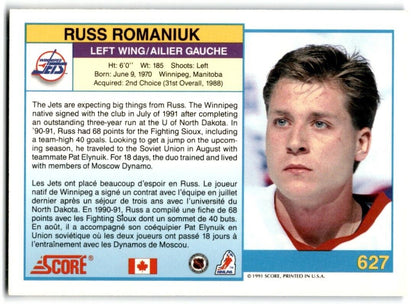 1991-92 Score Canadian Bilingual Russ Romaniuk Rookie Winnipeg Jets #627