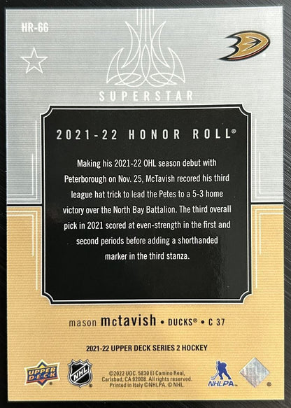 2021-22 Upper Deck Honor Roll Mason McTavish Anaheim Ducks #HR-66