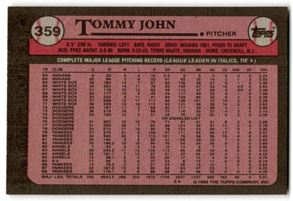 1989 Topps Tommy John New York Yankees #359