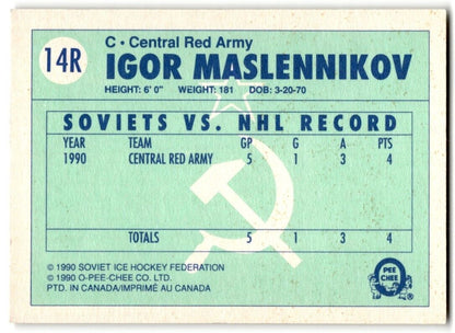 1990-91 O-Pee-Chee Central Red Army Igor Maslennikov Central Red Army #14R