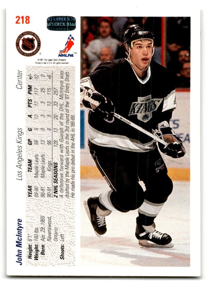 1991-92 Upper Deck John McIntyre Los Angeles Kings #218