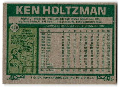 1977 Topps Ken Holtzman New York Yankees #625