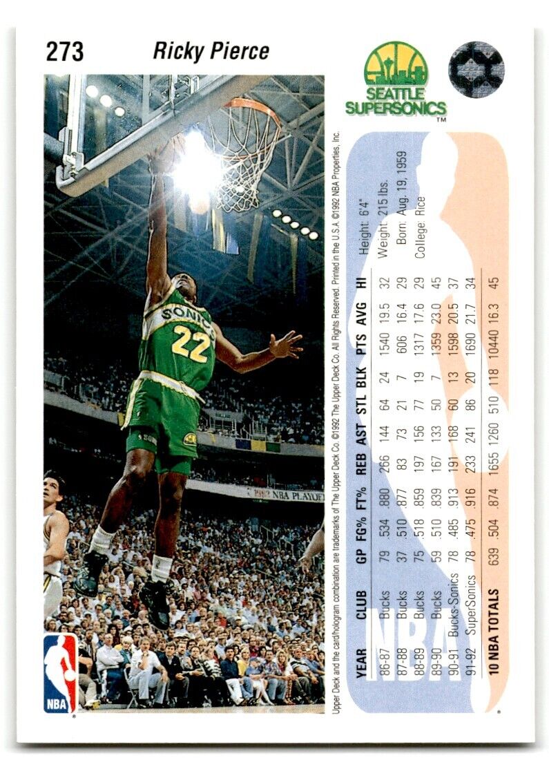 1992-93 Upper Deck Ricky Pierce Seattle SuperSonics #273