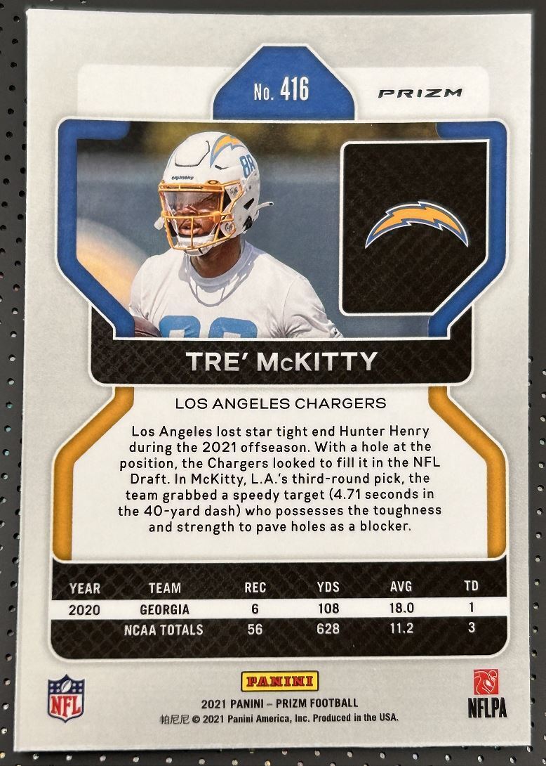 2021 Panini Prizm Orange Laser Tre' McKitty Rookie Los Angeles Chargers #416