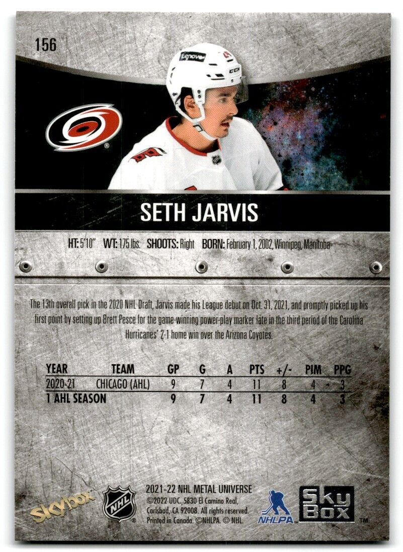 2021-22 Skybox Metal Universe Seth Jarvis Rookie Carolina Hurricanes #156