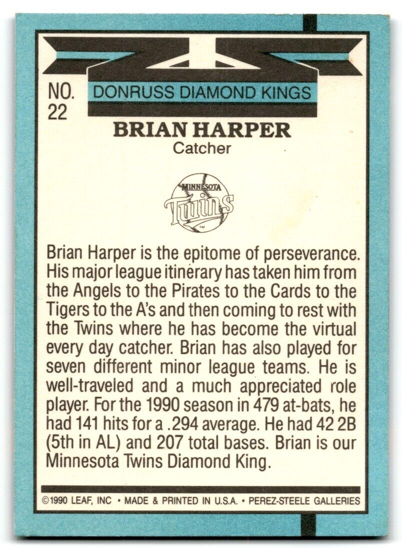 1991 Donruss Diamond Kings Brian Harper Minnesota Twins #22