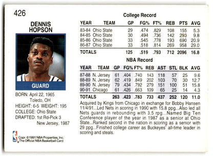 1991-92 Hoops Dennis Hopson Sacramento Kings #426