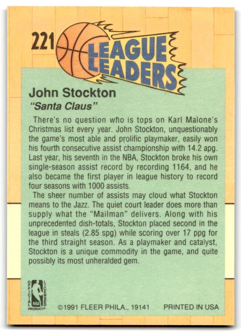 1991-92 Fleer John Stockton Utah Jazz #221