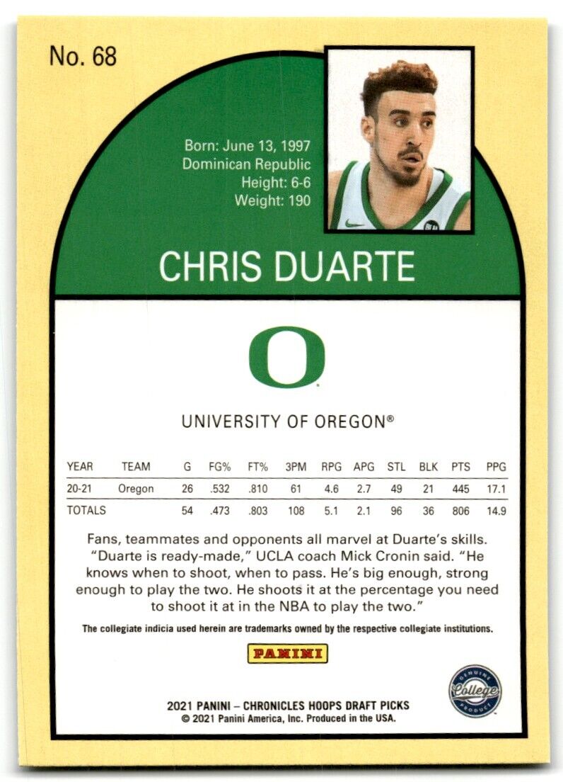 2021-22 Panini Chronicles Draft Picks Chris Duarte Oregon Ducks #68