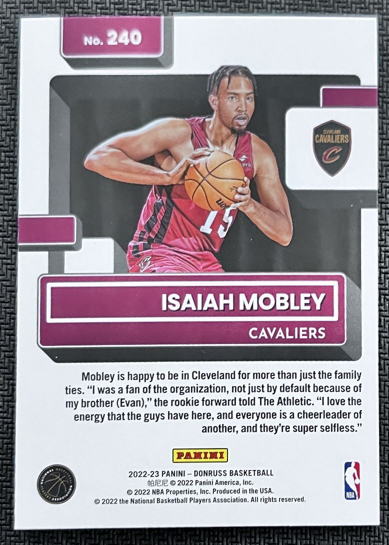 2022-23 Donruss Isaiah Mobley Rookie Cleveland Cavaliers #240