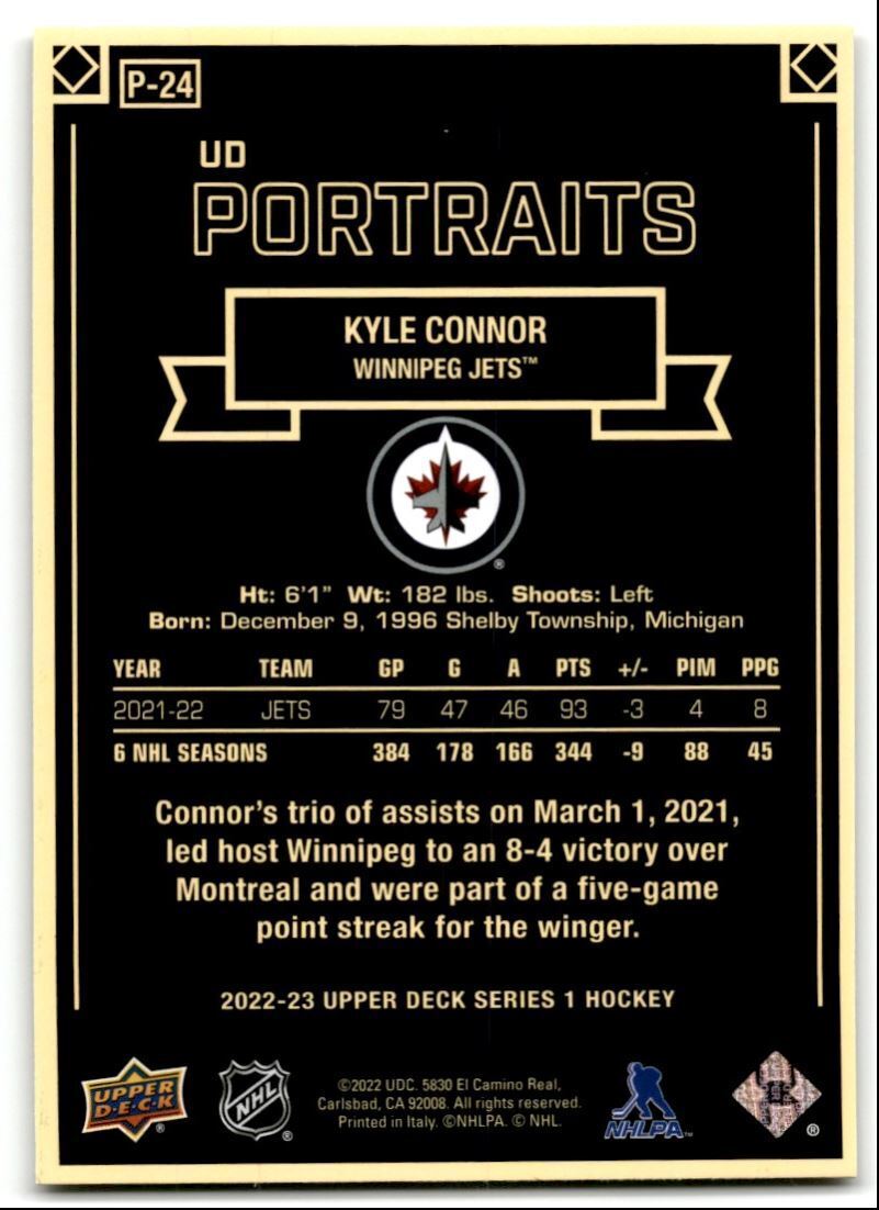 2022-23 Upper Deck UD Portraits Kyle Connor Winnipeg Jets #P-24