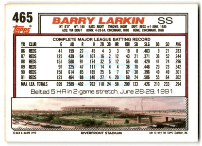 1992 Topps Barry Larkin Cincinnati Reds #465