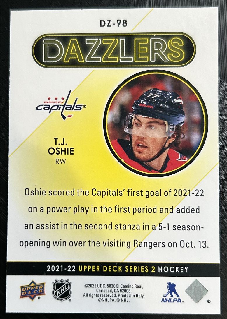 2021-22 Upper Deck Dazzlers Green T.J. Oshie Washington Capitals #DZ-98