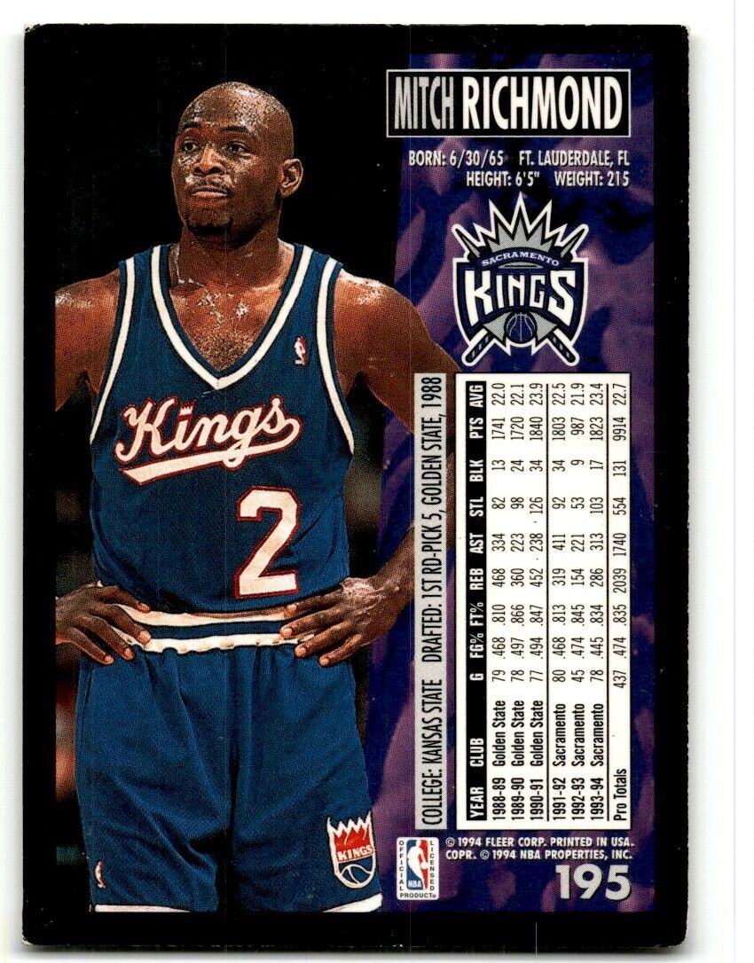 1994-95 Fleer Mitch Richmond Sacramento Kings #195