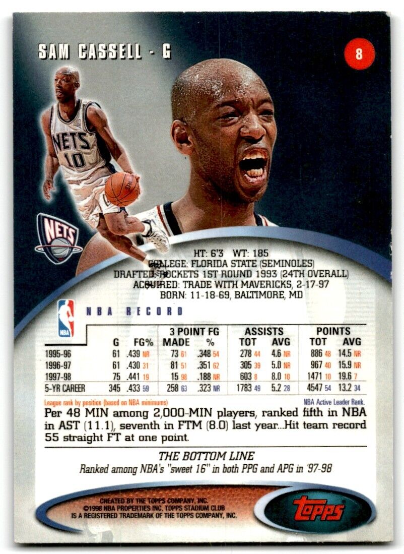 1998-99 Stadium Club Sam Cassell New Jersey Nets #8