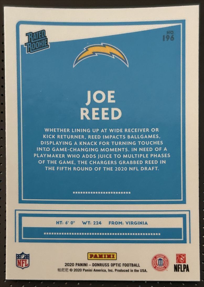 2020 Donruss Optic Joe Reed Rookie Los Angeles Chargers #196